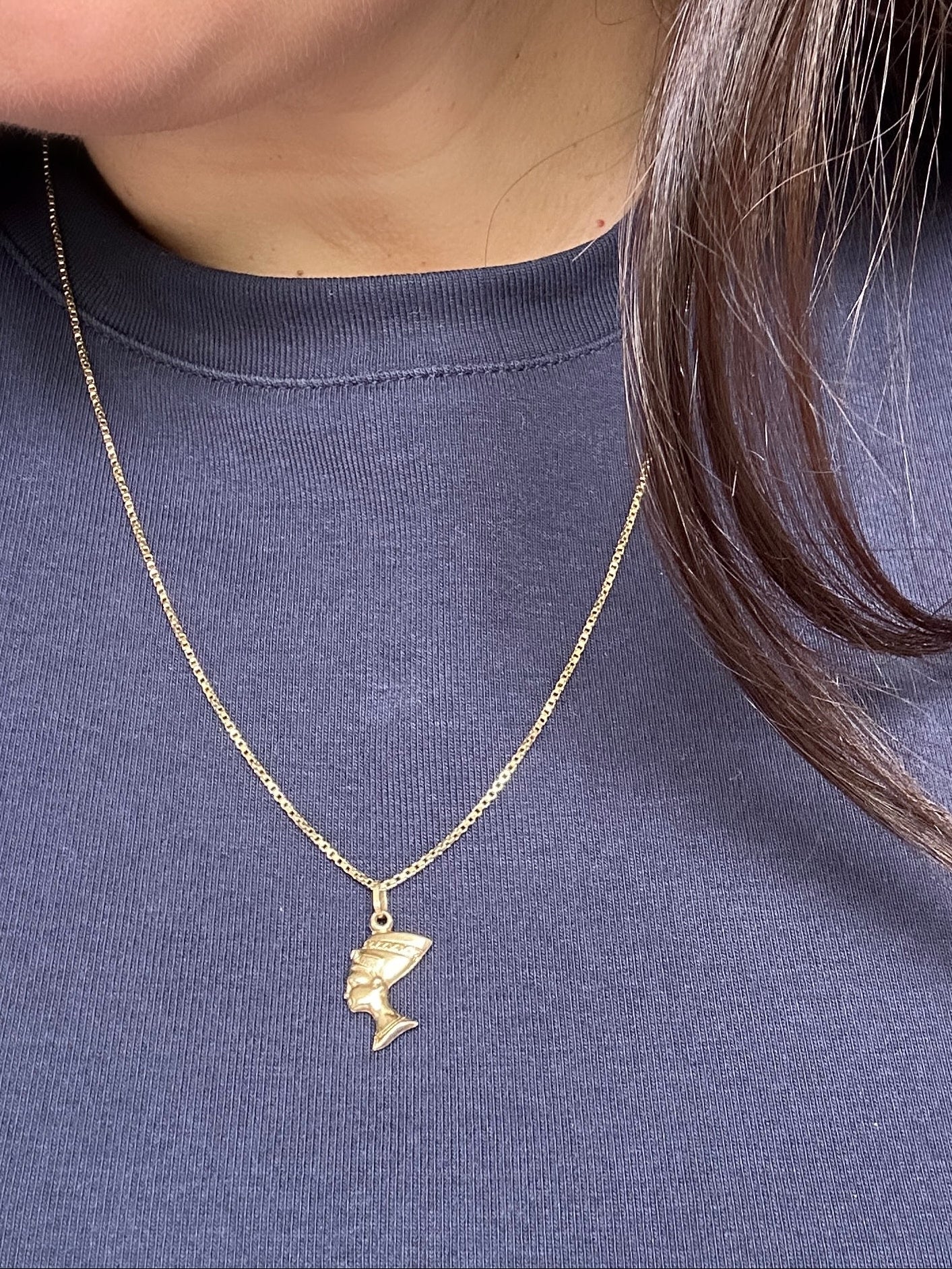 Nefertiti Egyptian 9k Yellow Gold Pendant Vintage Estate