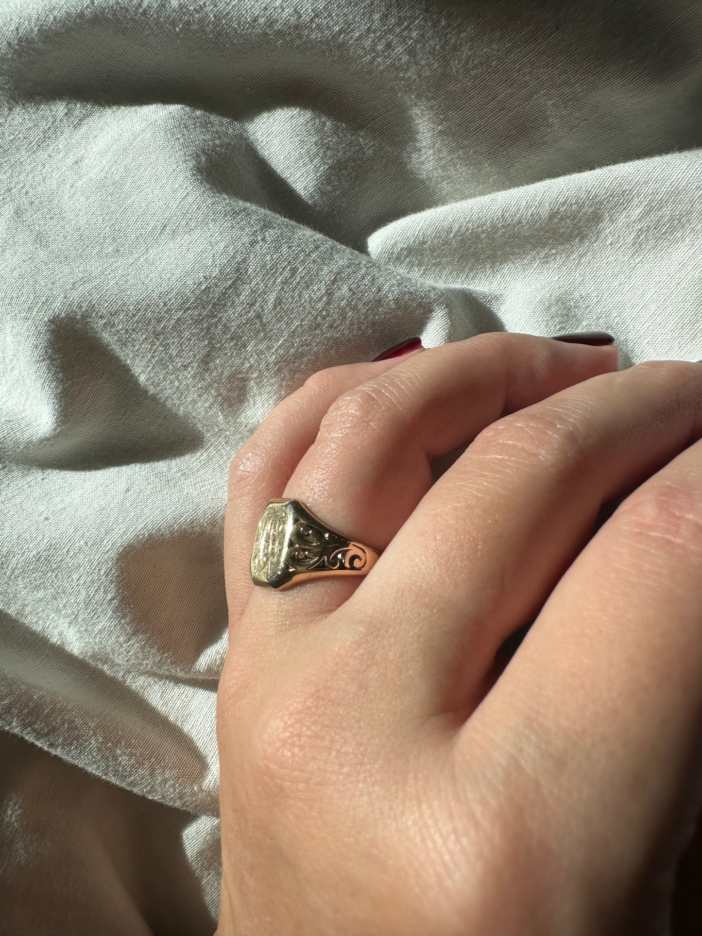 1920's Art Deco Square Signet Ring 10k Rose Gold Sz 8.25 Fine Jewelry Band Vintage