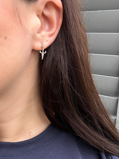 Contemporary 10k Yellow Gold Diamond Dagger Sword Drop Earrings Estate
