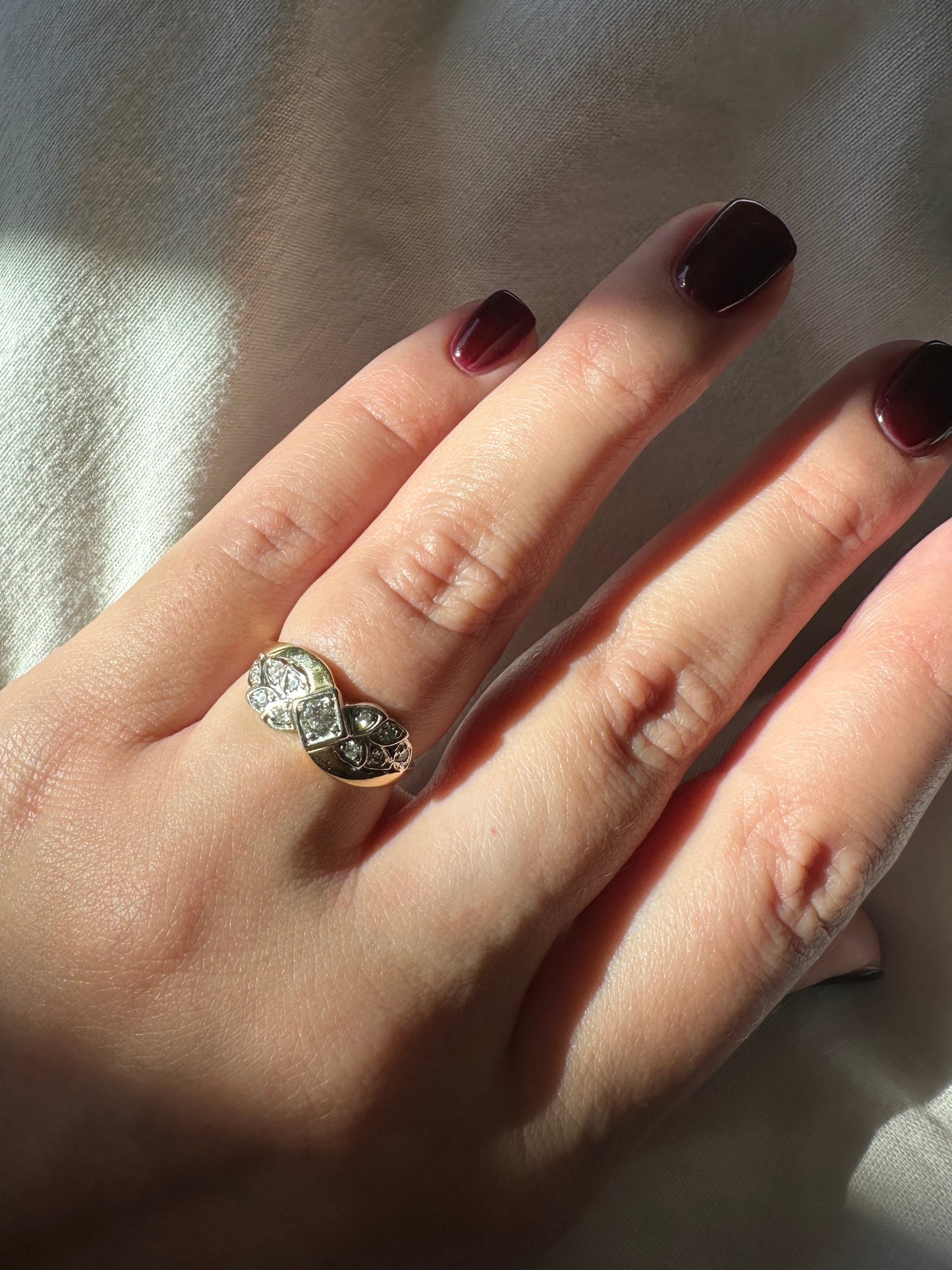 Diamond Wreath Band 14k Yellow Gold Sz 7 Wedding Ring Vintage Estate Band 1940's / 50's