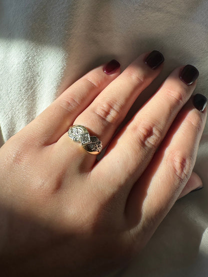 Diamond Wreath Band 14k Yellow Gold Sz 7 Wedding Ring Vintage Estate Band 1940's / 50's