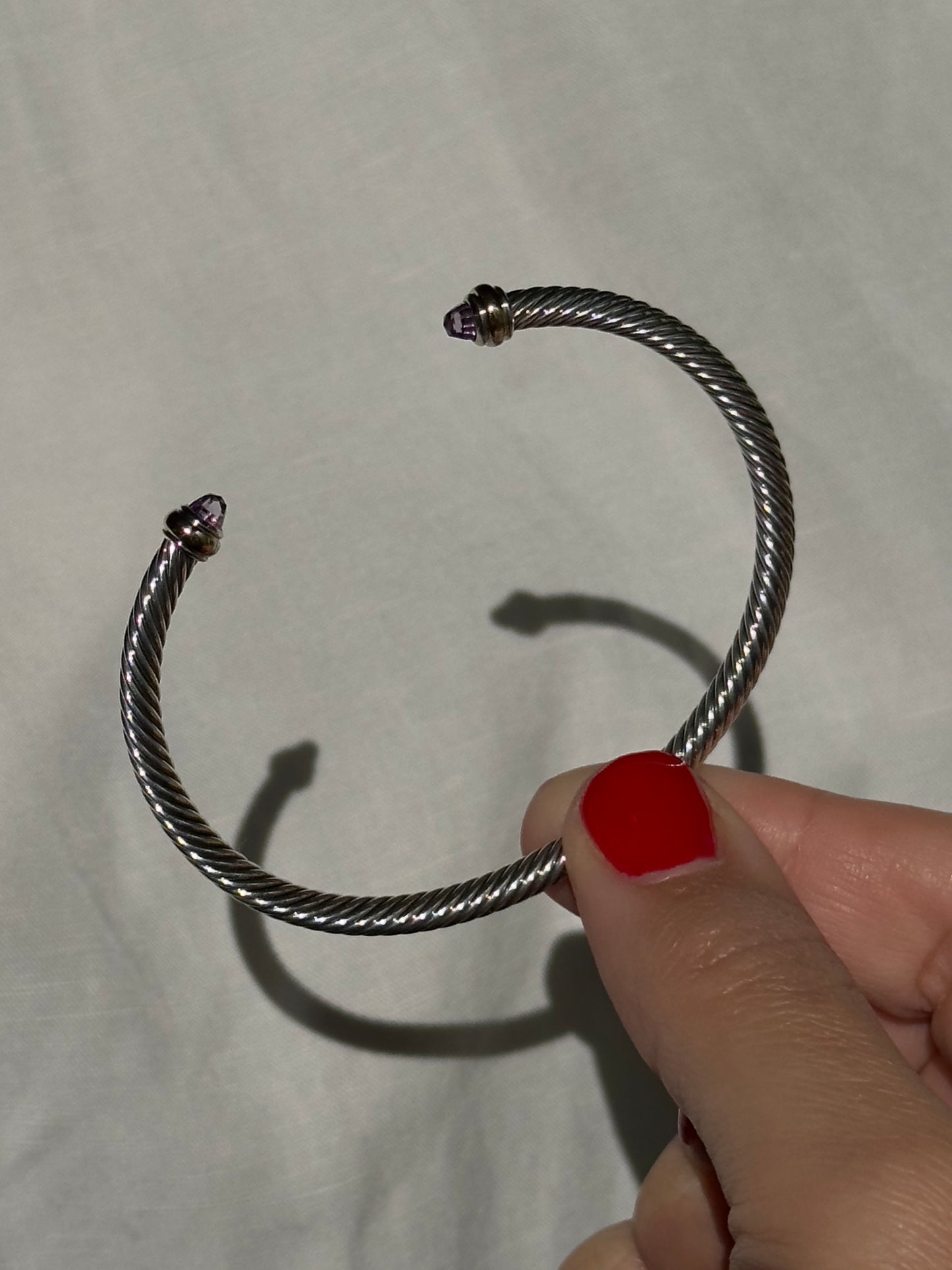 David Yurman Cable Flex Bracelet Sterling Silver 14k Gold Amethyst Bangle Size M 4mm