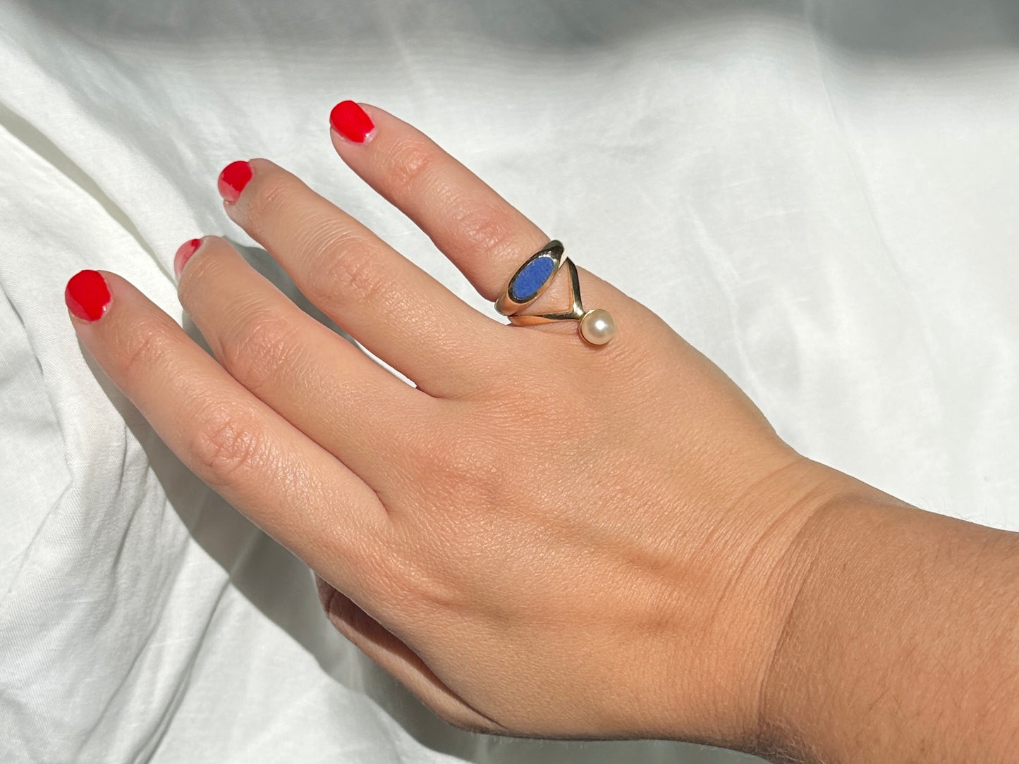 1960's / 70's 14k Yellow Gold Lapis Lazuli Signet Stacking Ring Size 6.5 3.98g