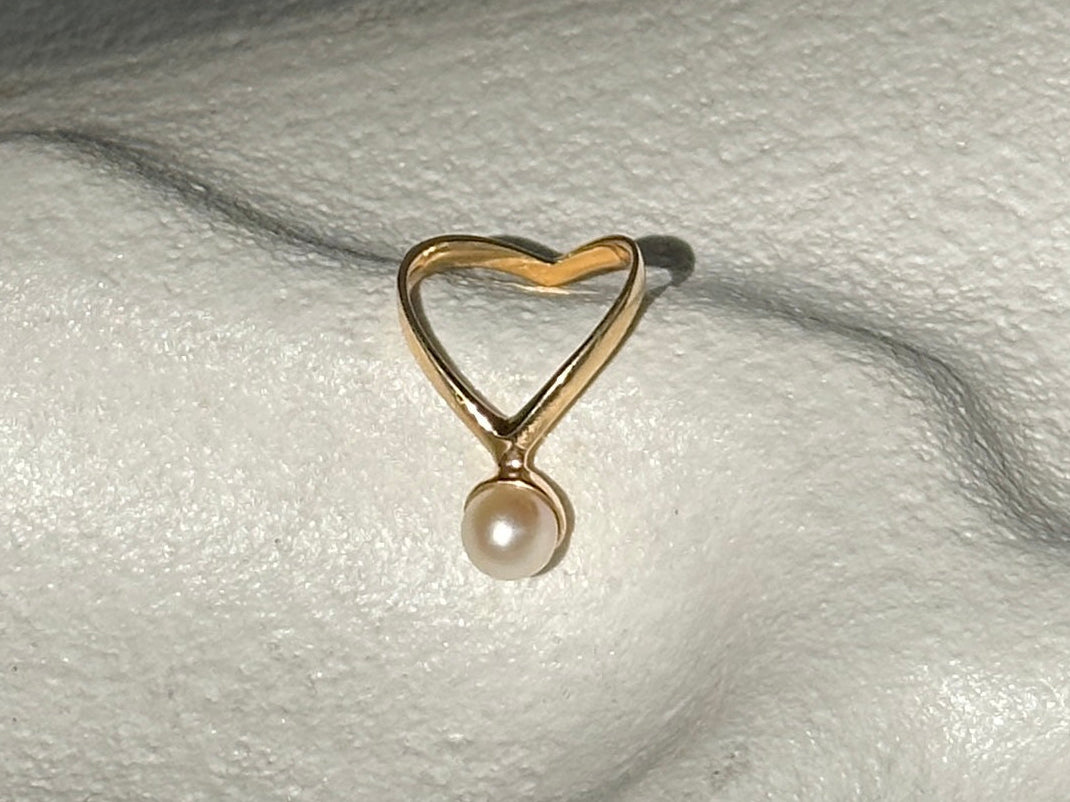 Vintage 14k Yellow Gold Pearl Geometric Sculptural Ring 80's/90's
