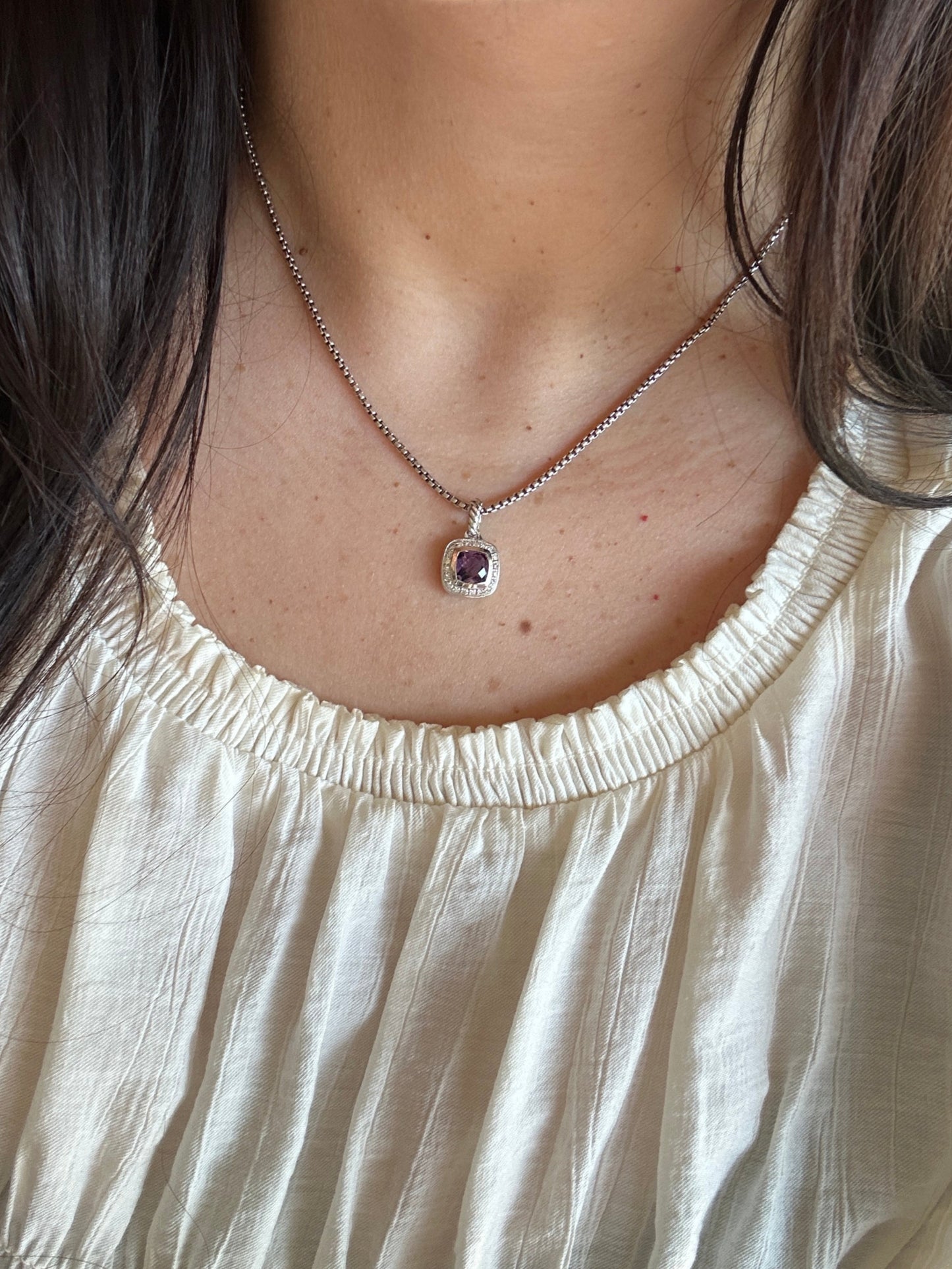 David Yurman Amethyst Diamond Petit Albion Pendant Silver 925 Necklace