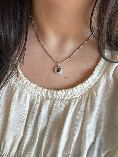 David Yurman Amethyst Diamond Petit Albion Pendant Silver 925 Necklace