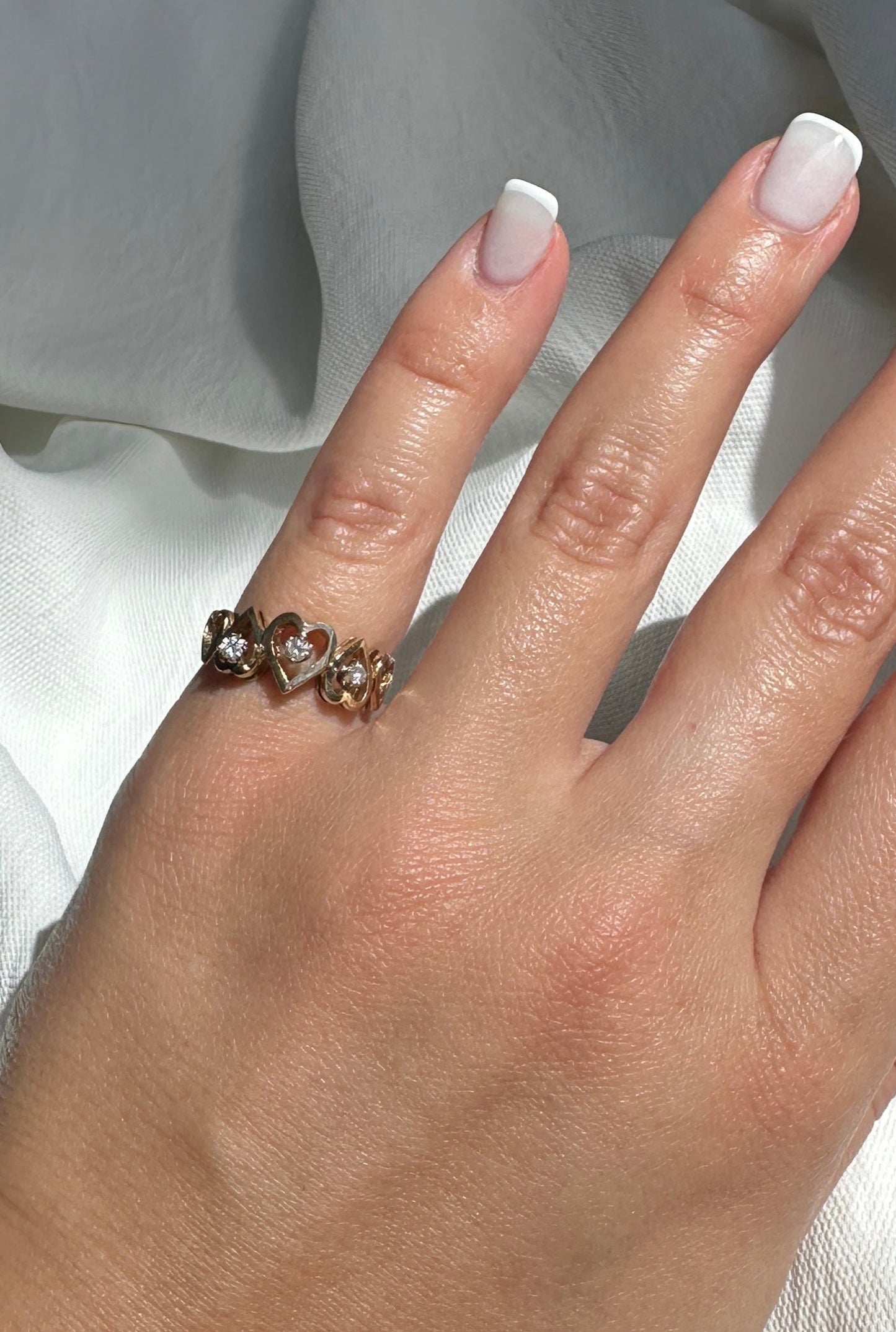 Vintage 14k Yellow Gold Diamond Heart Ring Sz 6.75 Band Estate Fine Jewelry