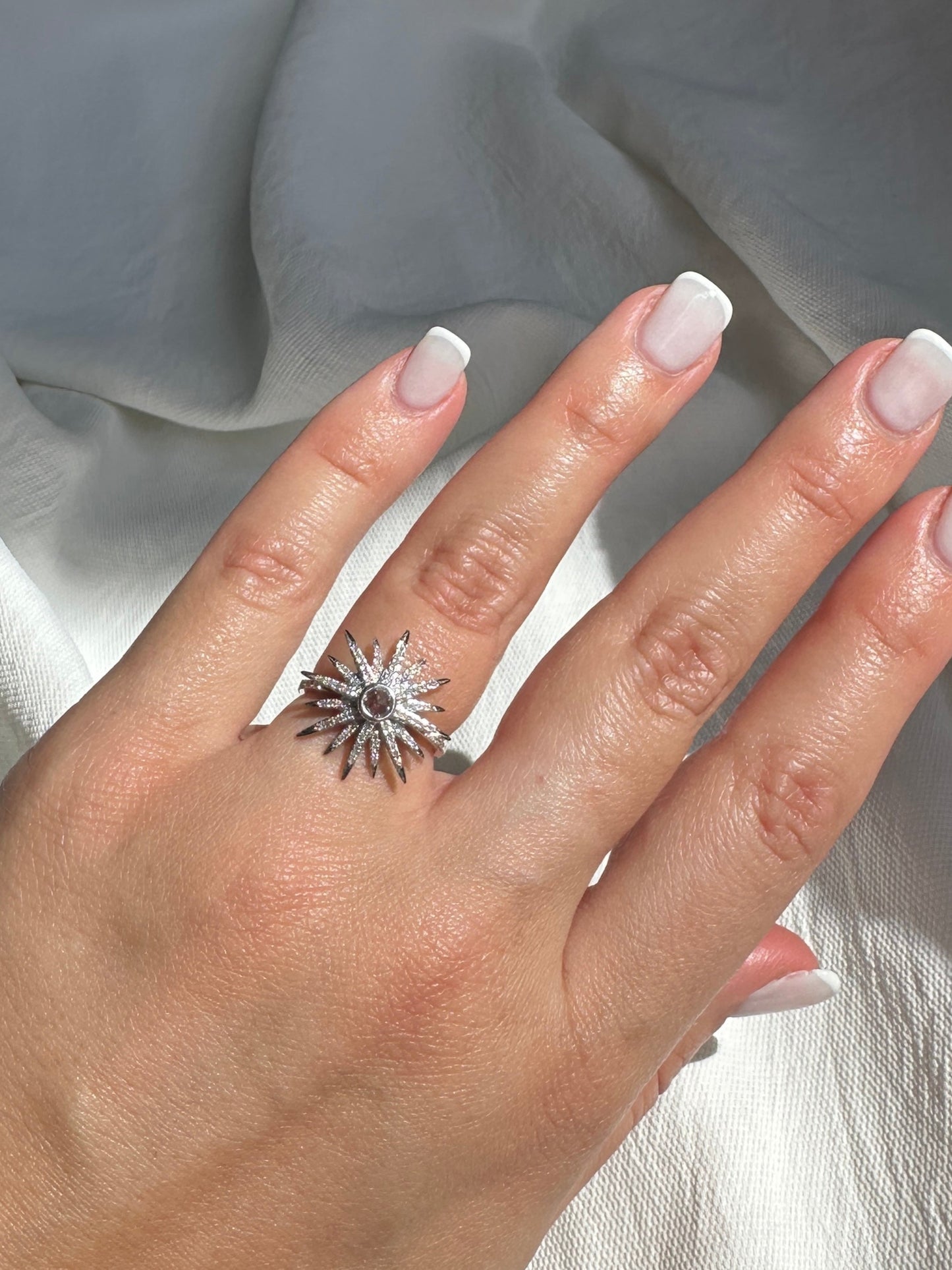 Diamond Celestial Starburst Ring Estate 14k White Gold Size 6.75 Star Jewelry