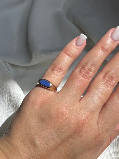 1960's / 70's 14k Yellow Gold Lapis Lazuli Signet Stacking Ring Size 6.5 3.98g