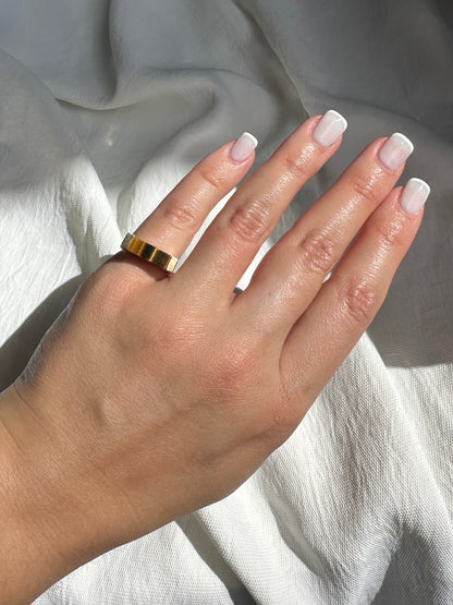 1970's / 80's Vintage Geometric Square Tigers Eye Ring 14k Yellow Gold Sz 6.25 Stacking Band