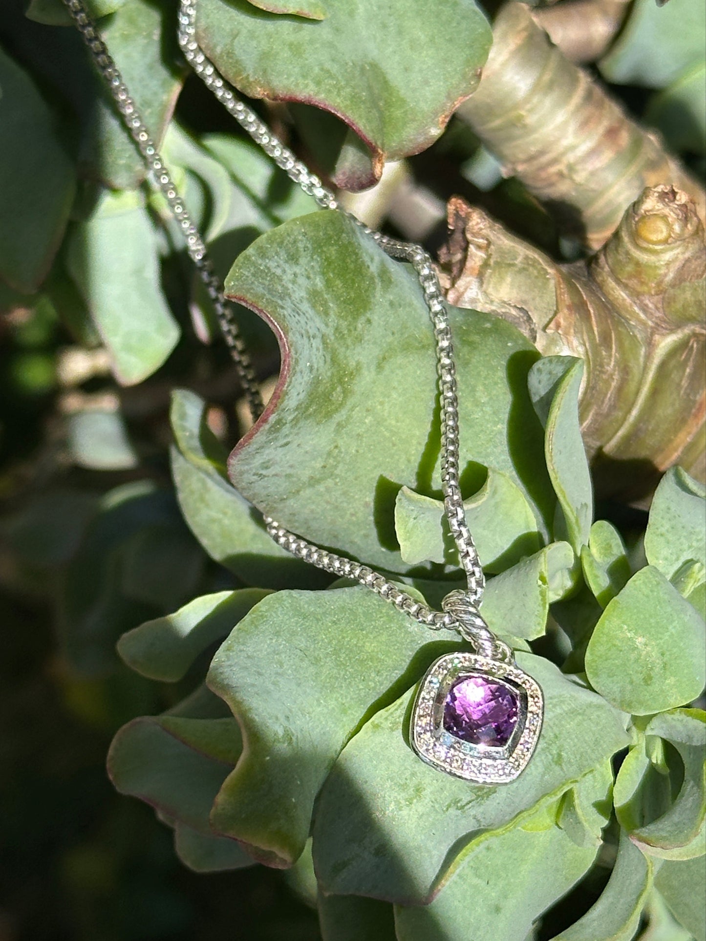 David Yurman Amethyst Diamond Petit Albion Pendant Silver 925 Necklace