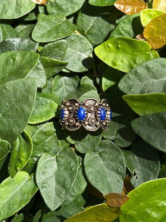 1960s Lapis Lazuli Eternity Ring Sz 6.5 Wide Stacking 13.5mm Vintage Band Jewelry