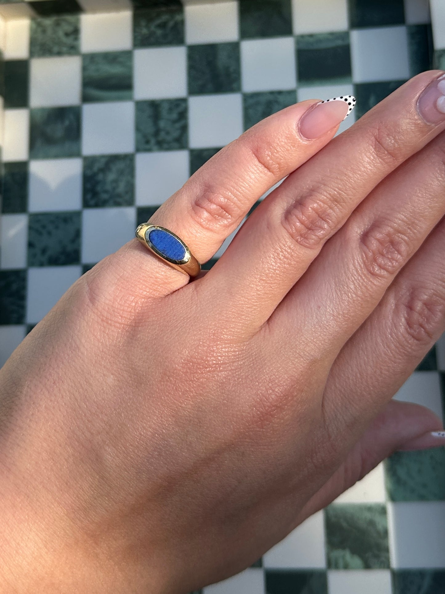 1960's / 70's 14k Yellow Gold Lapis Lazuli Signet Stacking Ring Size 6.5 3.98g