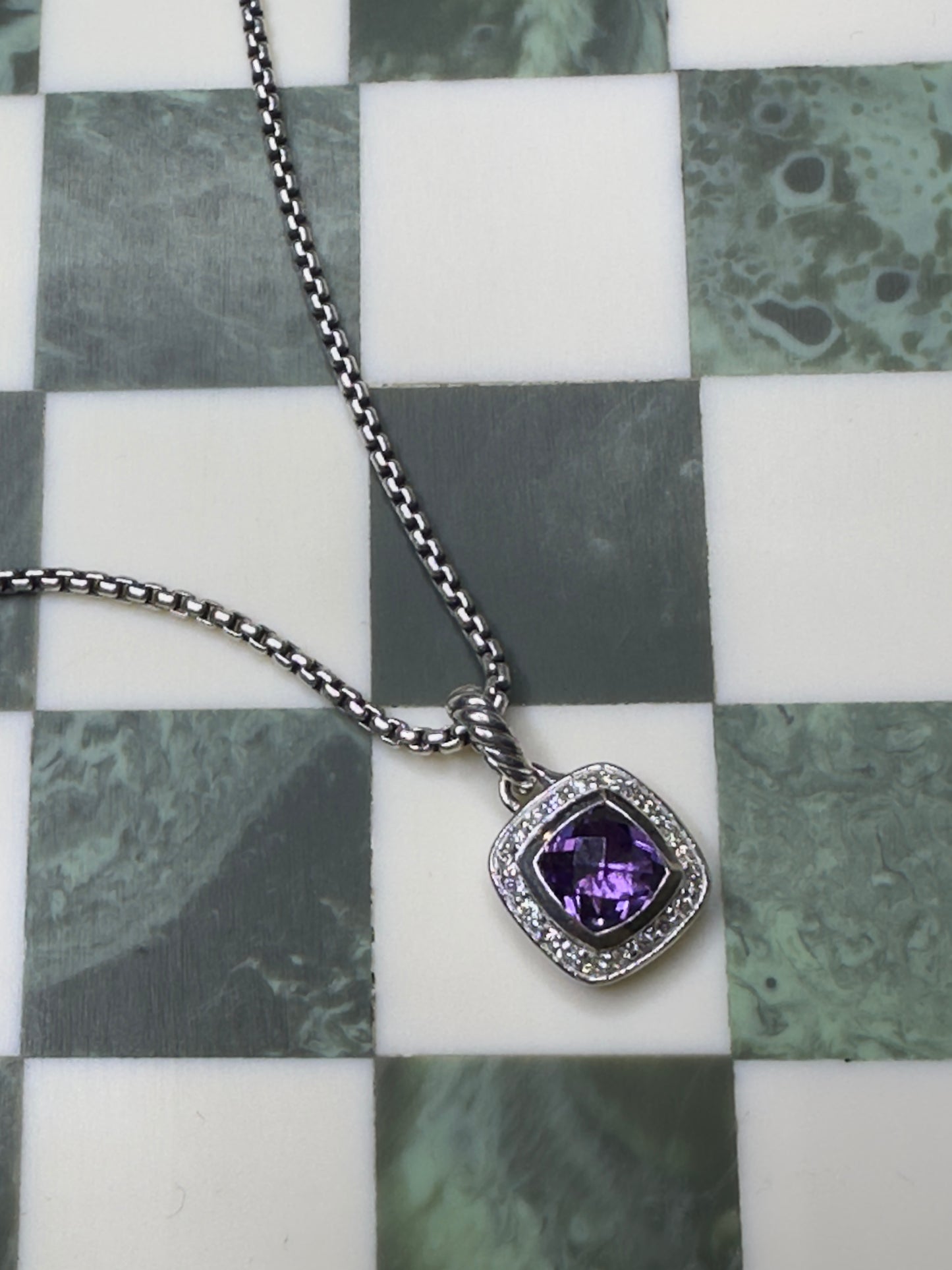 David Yurman Amethyst Diamond Petit Albion Pendant Silver 925 Necklace