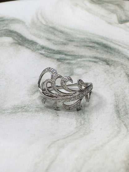 Diamond Feather Ring 14k White Gold Vintage Estate Jewelry Size 9