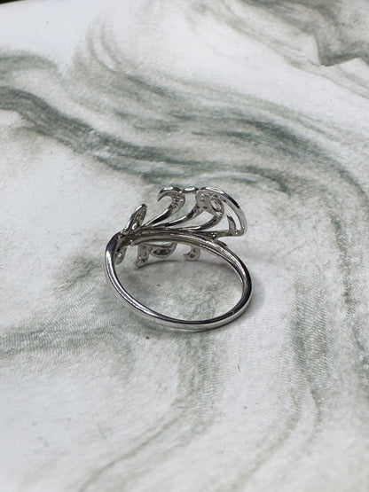 Diamond Feather Ring 14k White Gold Vintage Estate Jewelry Size 9