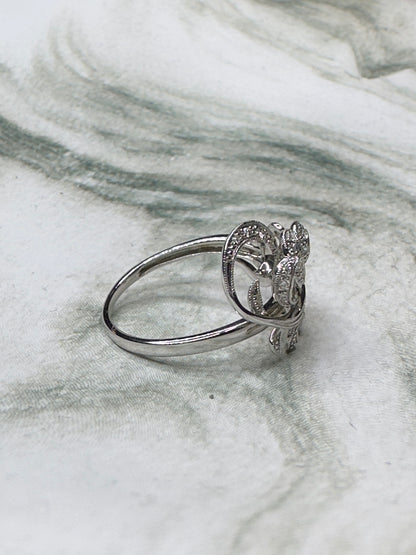 Diamond Feather Ring 14k White Gold Vintage Estate Jewelry Size 9