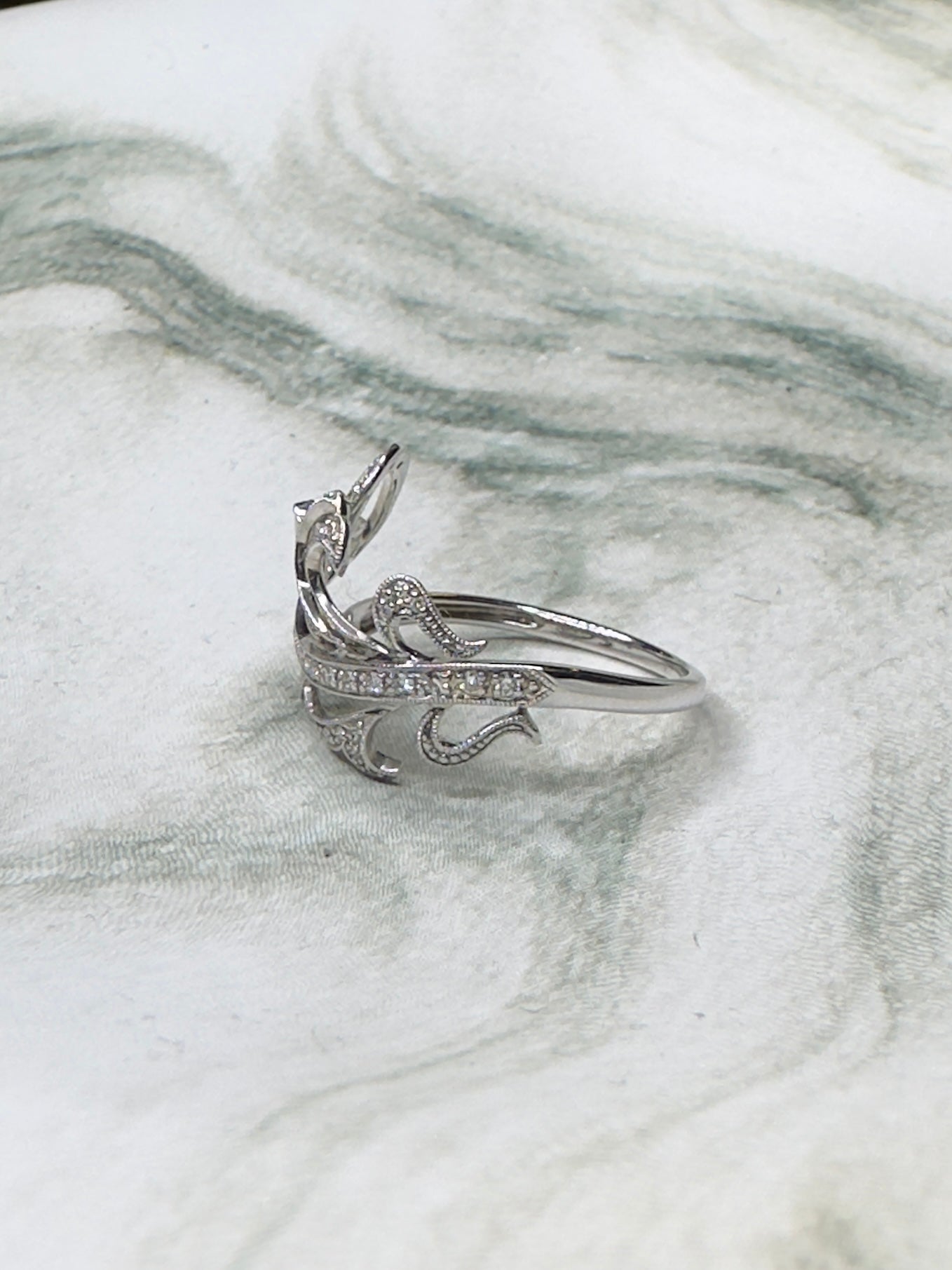 Diamond Feather Ring 14k White Gold Vintage Estate Jewelry Size 9