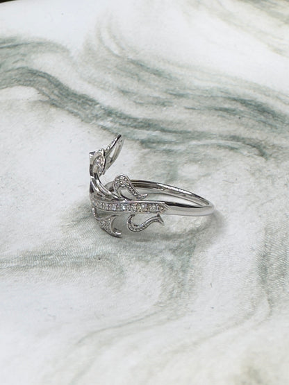 Diamond Feather Ring 14k White Gold Vintage Estate Jewelry Size 9