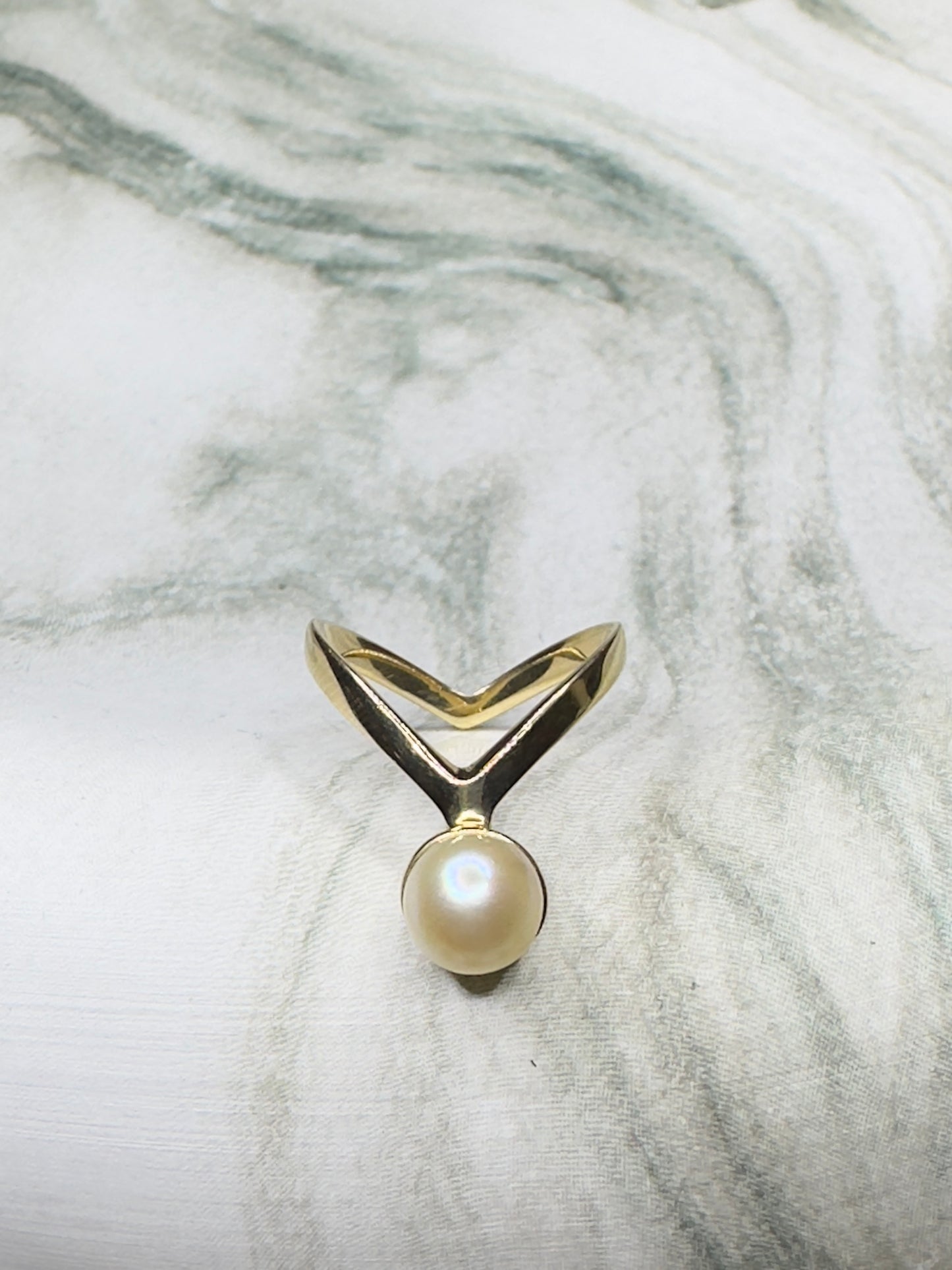 Vintage 14k Yellow Gold Pearl Geometric Sculptural Ring 80's/90's