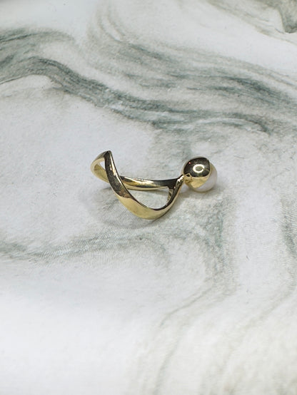 Vintage 14k Yellow Gold Pearl Geometric Sculptural Ring 80's/90's