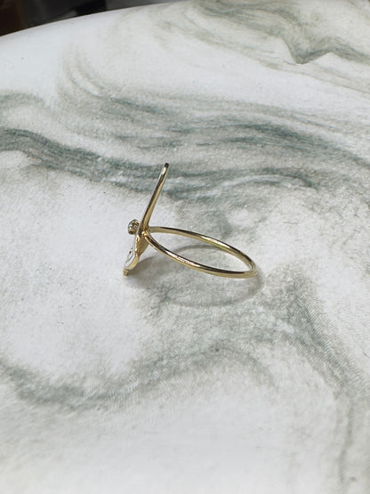 Antique Art Deco Elongated White Enamel Diamond Ring 14k Yellow Gold Sz 7.75