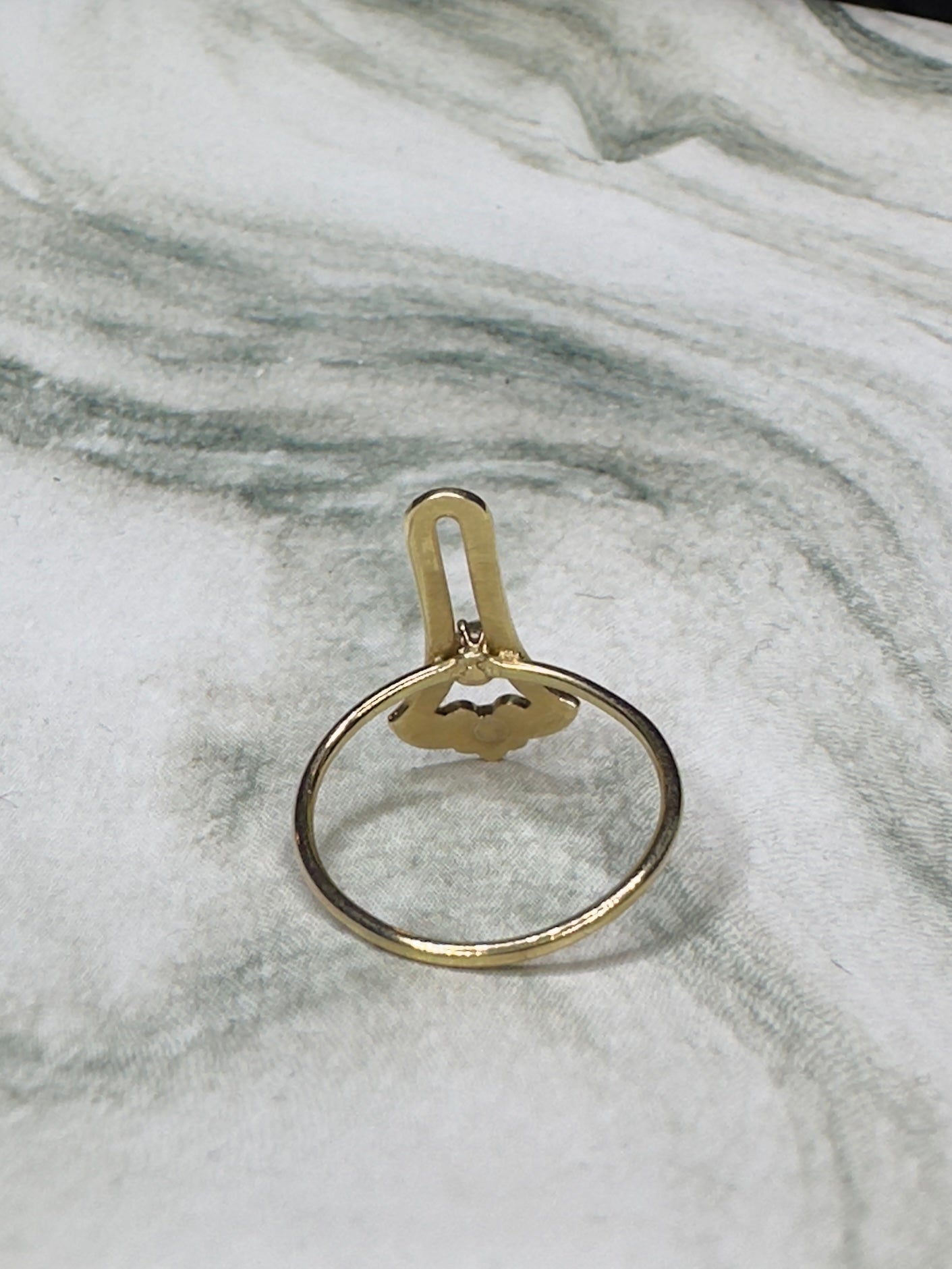 Antique Art Deco Elongated White Enamel Diamond Ring 14k Yellow Gold Sz 7.75