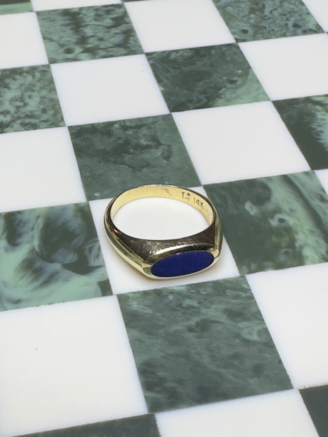 1960's / 70's 14k Yellow Gold Lapis Lazuli Signet Stacking Ring Size 6.5 3.98g