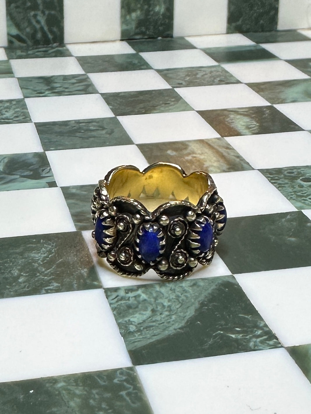 1960s Lapis Lazuli Eternity Ring Sz 6.5 Wide Stacking 13.5mm Vintage Band Jewelry