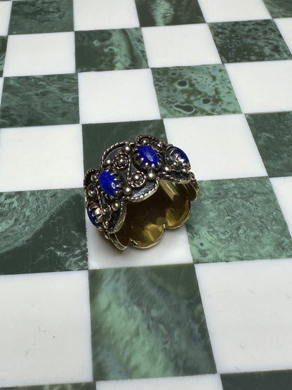 1960s Lapis Lazuli Eternity Ring Sz 6.5 Wide Stacking 13.5mm Vintage Band Jewelry