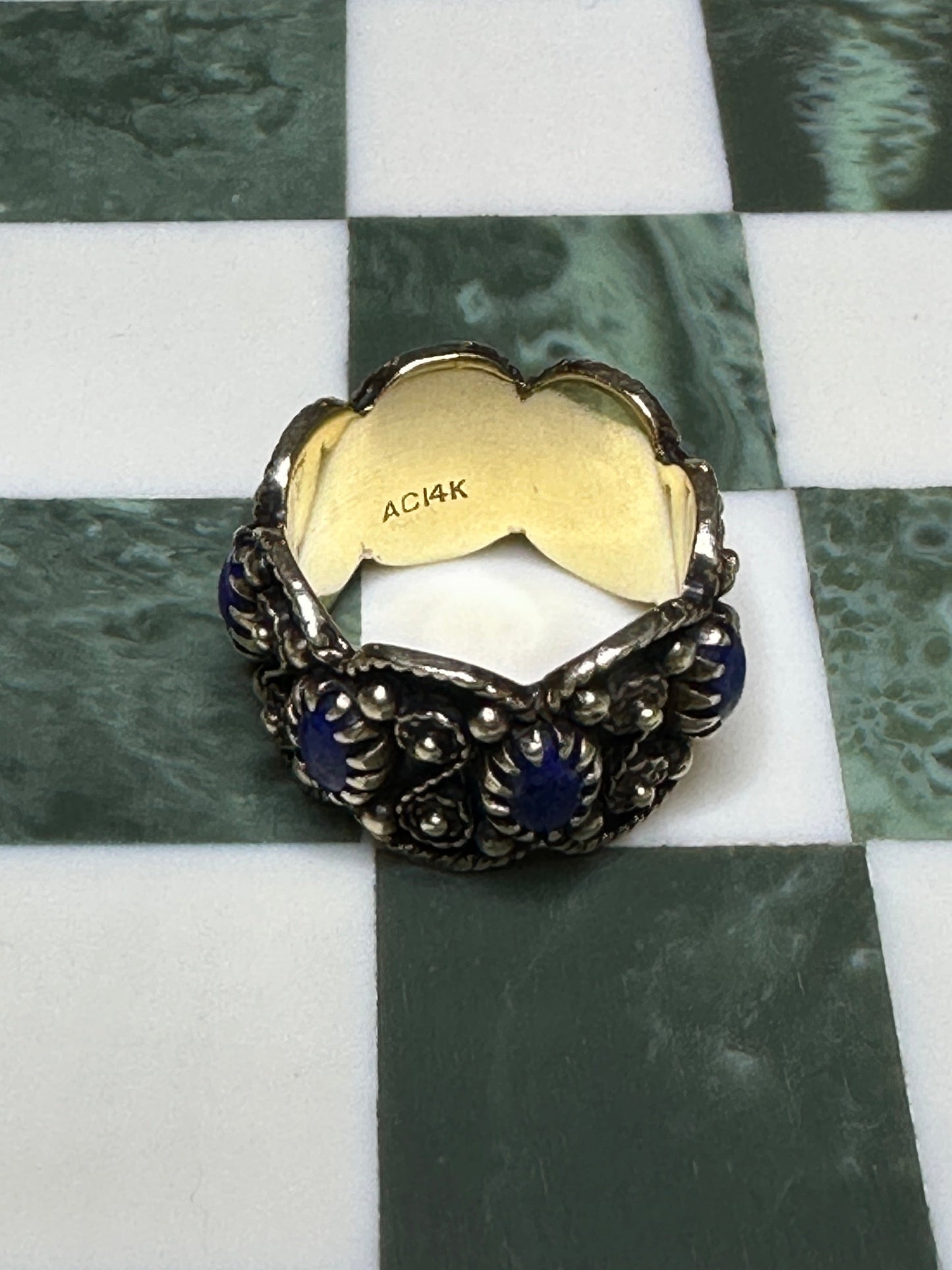 1960s Lapis Lazuli Eternity Ring Sz 6.5 Wide Stacking 13.5mm Vintage Band Jewelry