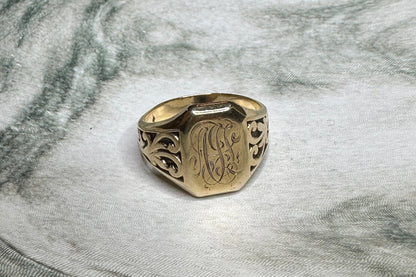 Vintage Art Deco Square Signet Ring 10k Rose Gold Sz 8.25 Fine Jewelry Band