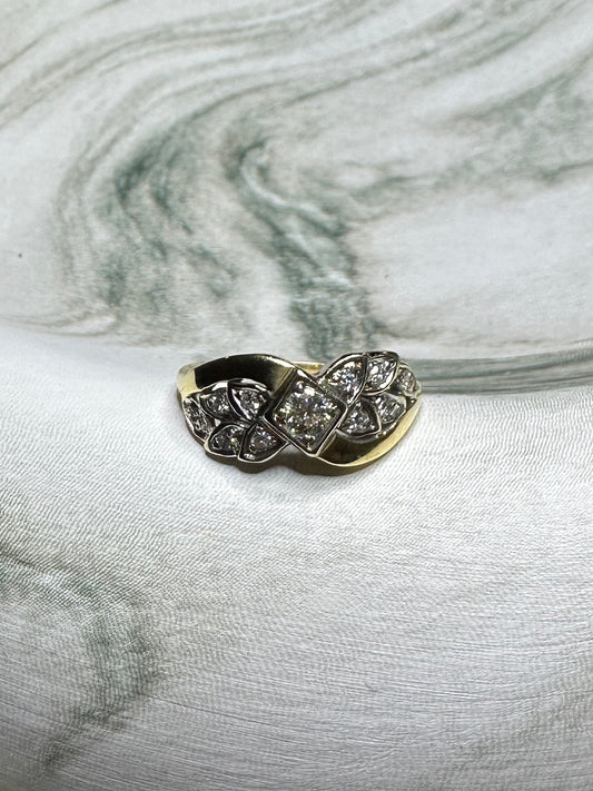 Diamond Wreath Band 14k Yellow Gold Sz 7 Wedding Ring Vintage Estate Band 1940's / 50's