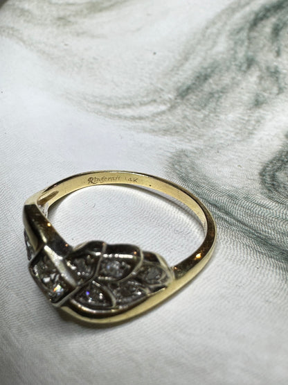 Diamond Wreath Band 14k Yellow Gold Sz 7 Wedding Ring Vintage Estate Band 1940's / 50's