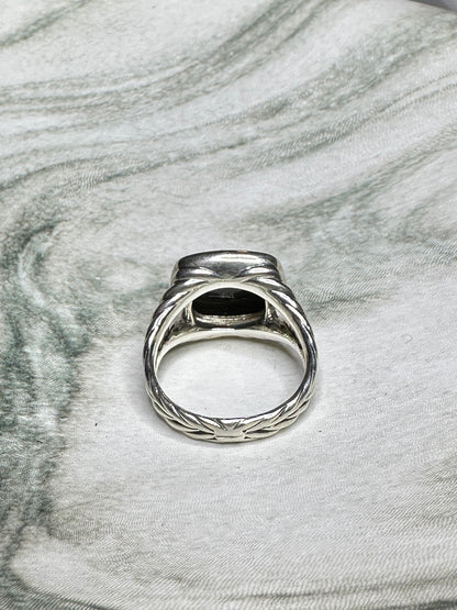 David Yurman Albion Ring Pave Diamond Onyx Sterling Silver Size 7