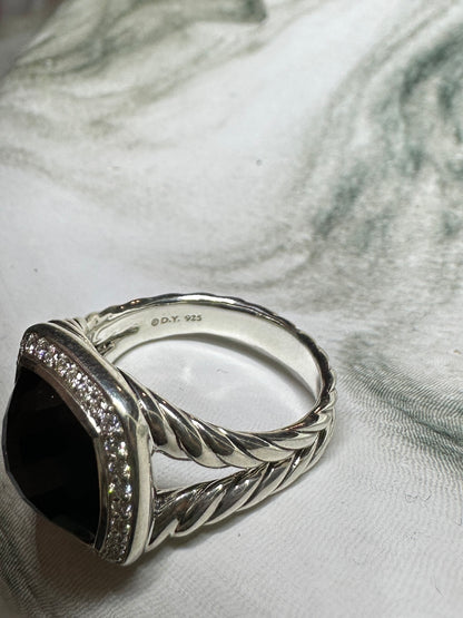 David Yurman Albion Ring Pave Diamond Onyx Sterling Silver Size 7