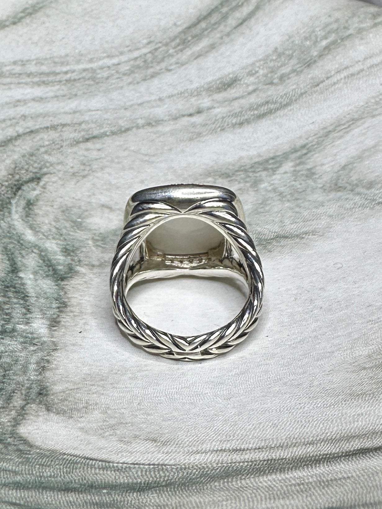 David Yurman Albion Diamond White Agate Ring 20mm Sterling Silver 925 Pave