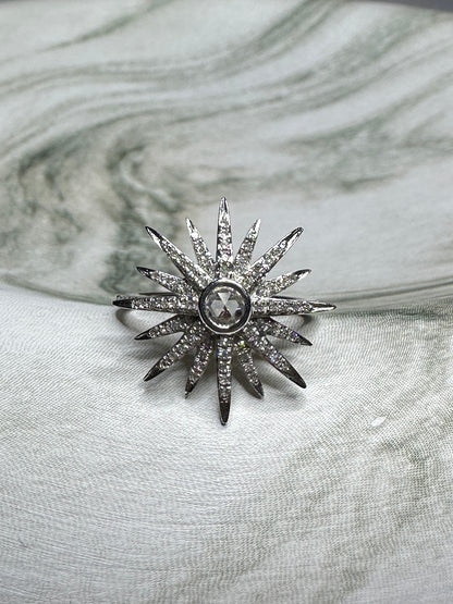 Diamond Celestial Starburst Ring Estate 14k White Gold Size 6.75 Star Jewelry