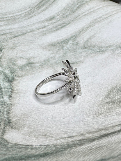 Diamond Celestial Starburst Ring Estate 14k White Gold Size 6.75 Star Jewelry