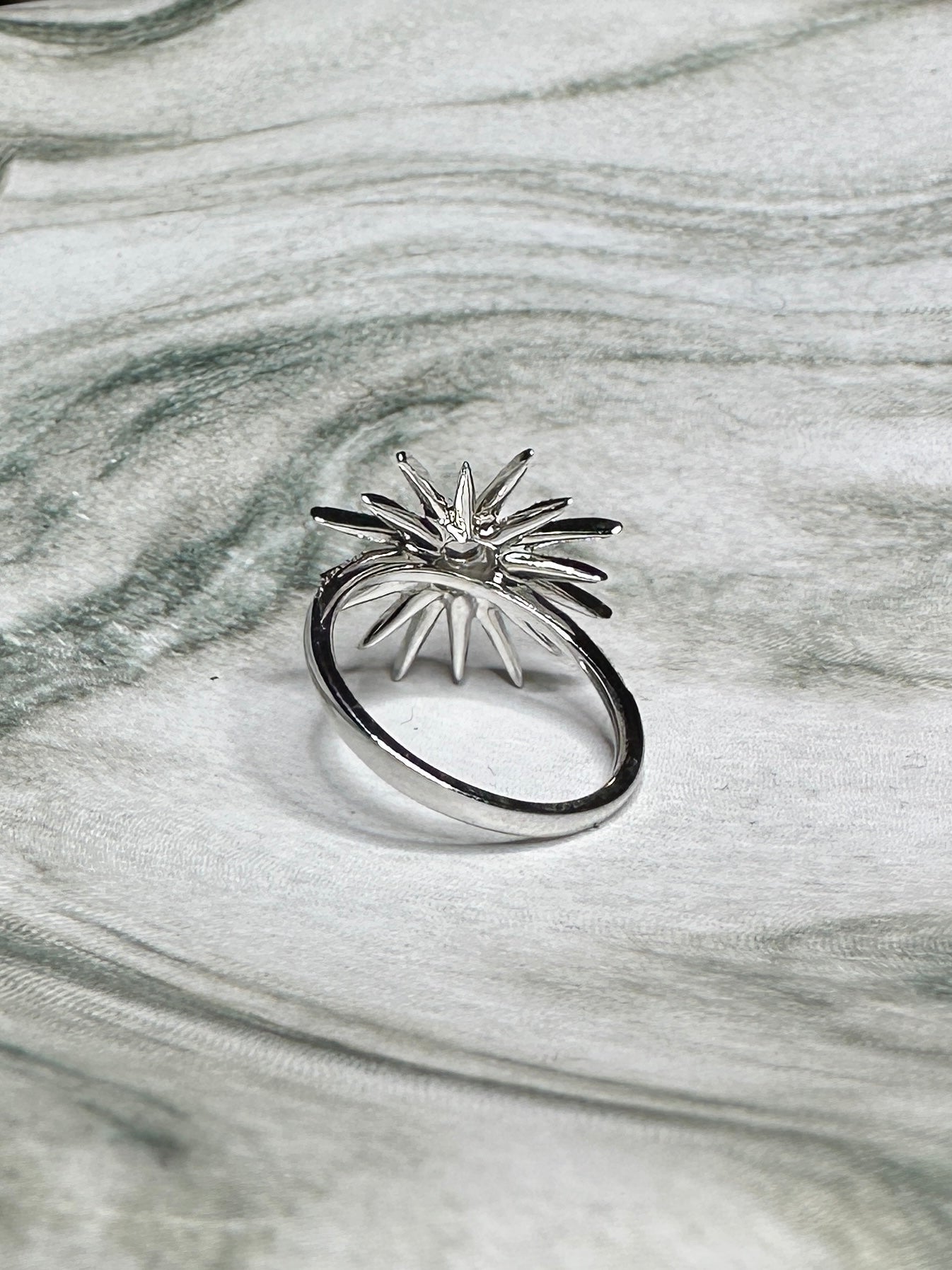 Diamond Celestial Starburst Ring Estate 14k White Gold Size 6.75 Star Jewelry