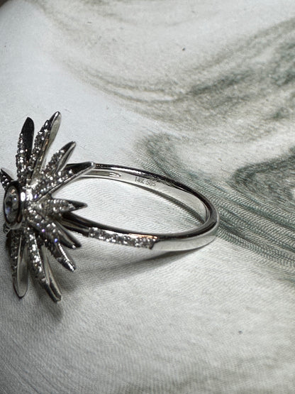 Diamond Celestial Starburst Ring Estate 14k White Gold Size 6.75 Star Jewelry