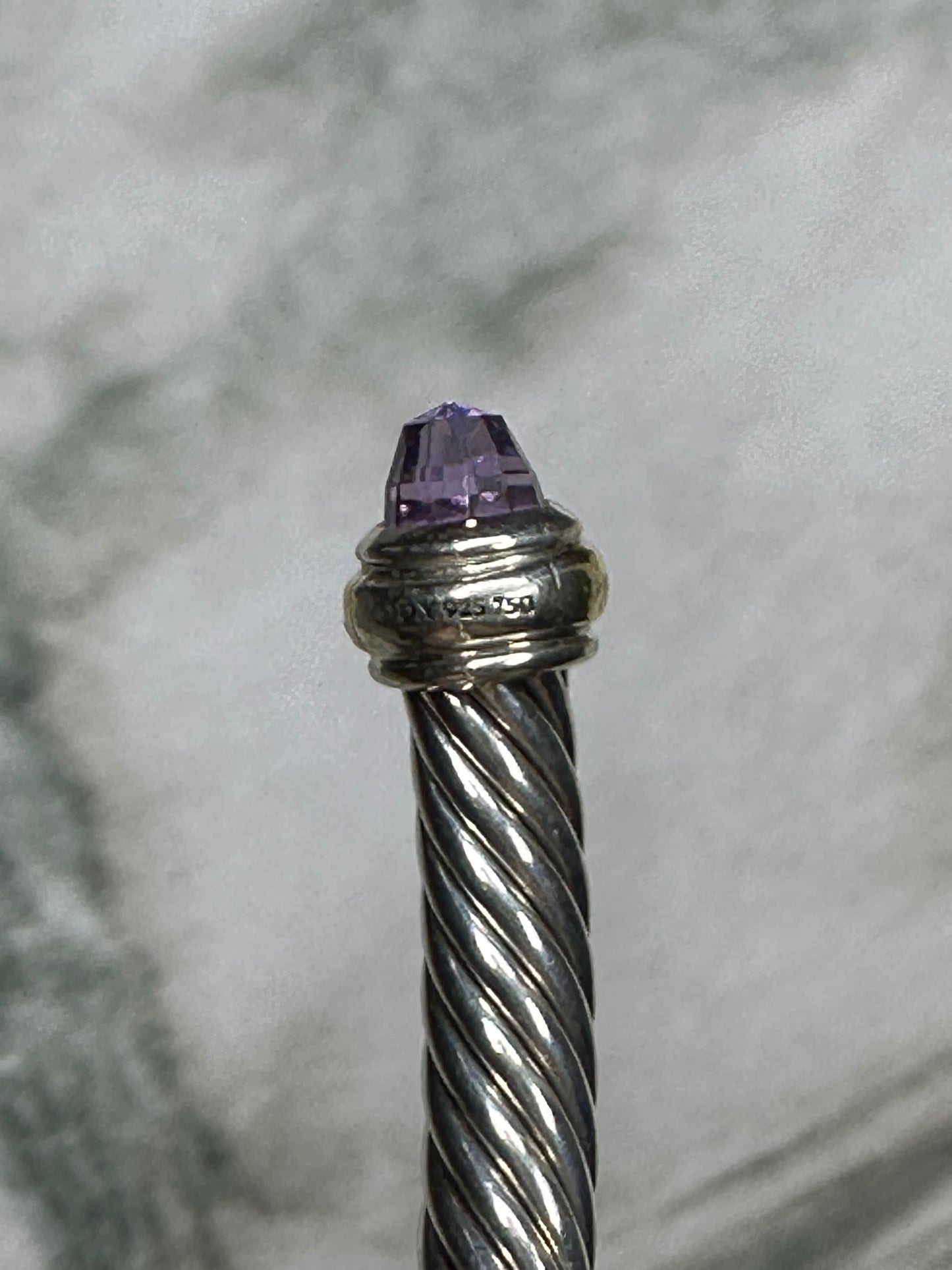 David Yurman Cable Flex Bracelet Sterling Silver 14k Gold Amethyst Bangle Size M 4mm