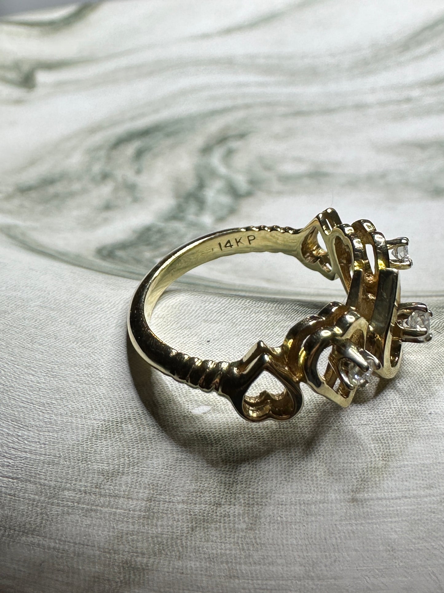 Vintage 14k Yellow Gold Diamond Heart Ring Sz 6.75 Band Estate Fine Jewelry