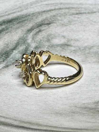 Vintage 14k Yellow Gold Diamond Heart Ring Sz 6.75 Band Estate Fine Jewelry