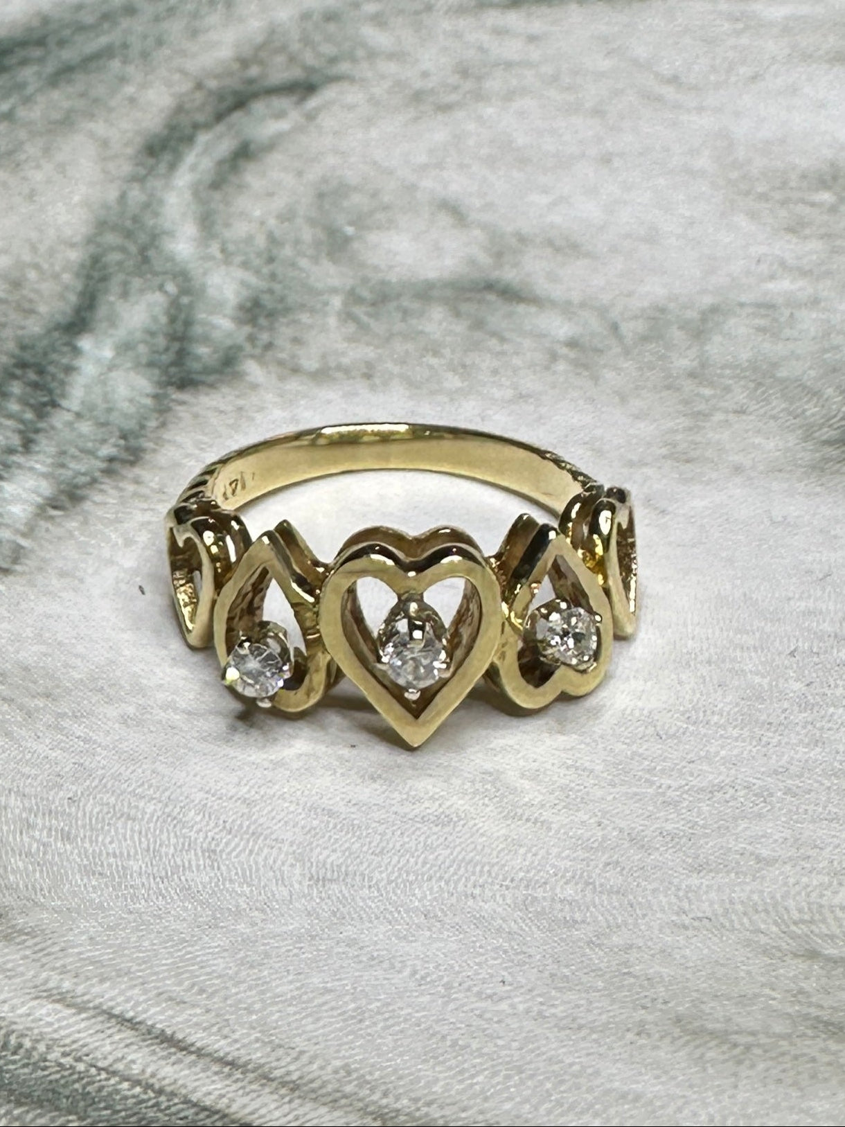 Vintage 14k Yellow Gold Diamond Heart Ring Sz 6.75 Band Estate Fine Jewelry