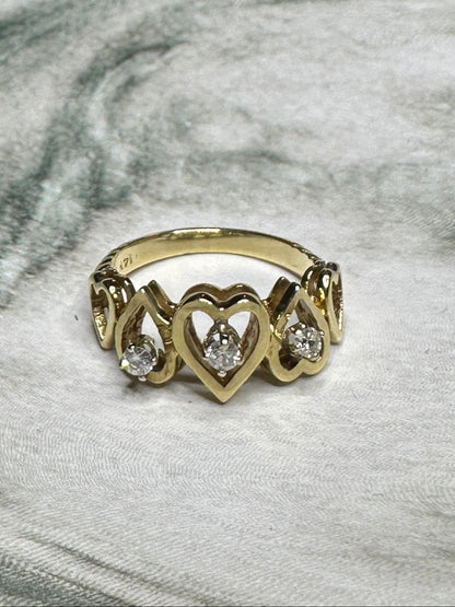 Vintage 14k Yellow Gold Diamond Heart Ring Sz 6.75 Band Estate Fine Jewelry