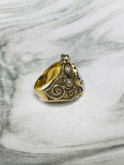 Victorian Opal Seed Pearl 14k Yellow Gold Ring Antique Estate Bohemian Band