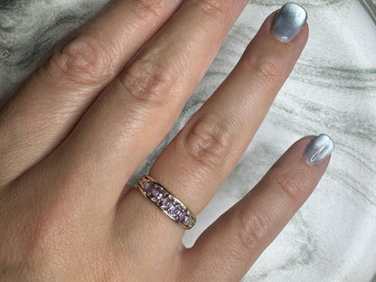 Amethyst Diamond 9k Yellow Gold Band Estate Contemporary Ring Size 7 1/2