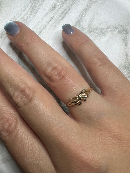 Vintage 9k Yellow Gold Ribbon Bow Ring Estate Size 7 3/4
