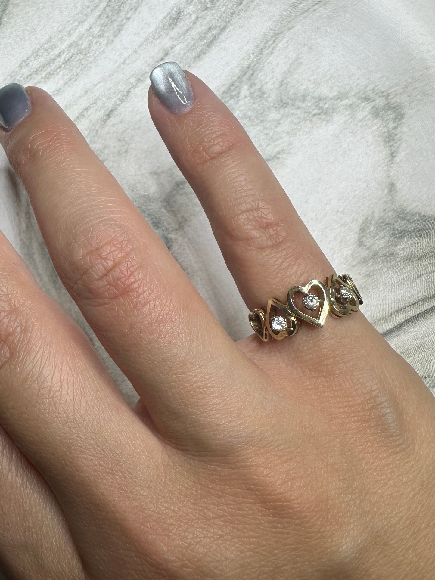 Vintage 14k Yellow Gold Diamond Heart Ring Sz 6.75 Band Estate Fine Jewelry